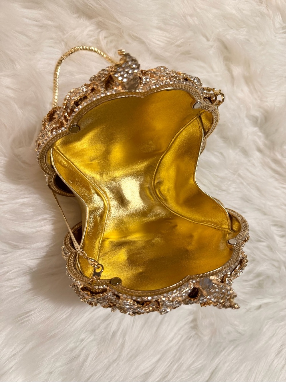 Gold Rhinestone Floral Evening Clutch Crossbody Bag - Picture 9 of 12